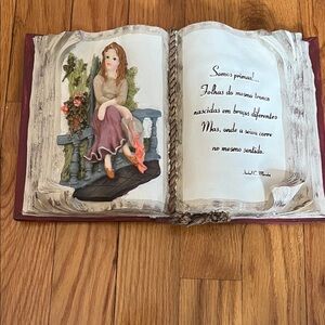 Portuguese Decorative Book with Figurine and Text